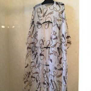 White sheer pleated kimono coverup, horsebit print